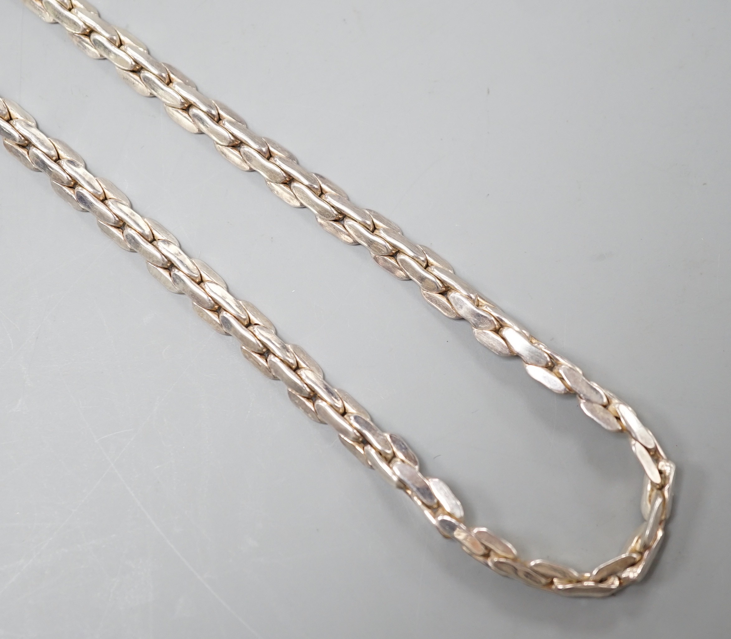 A modern Tiffany & Co sterling interwoven link necklace, 72cm, 56 grams.